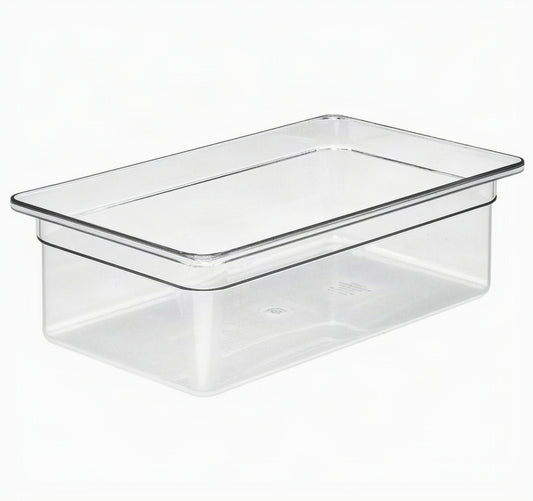 Clear plastic food container on a white background